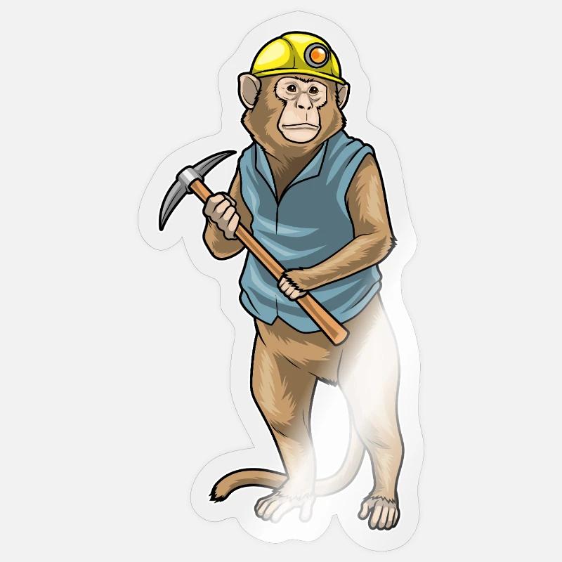 Affe Bergarbeiter Spitzhacke Bergbau - Sticker Größe S (10 x 10 cm) - Transparent glänzend