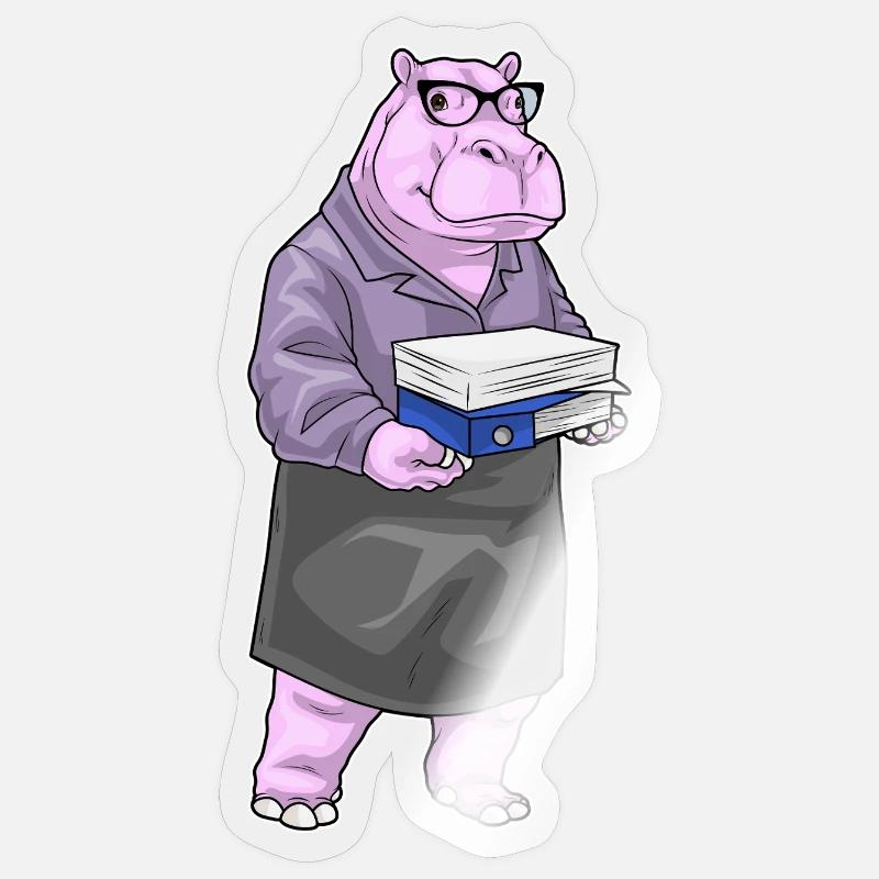 Hippopotamus Secretary Paper Stack Office - Sticker size S (10 x 10 cm) - transparent glossy