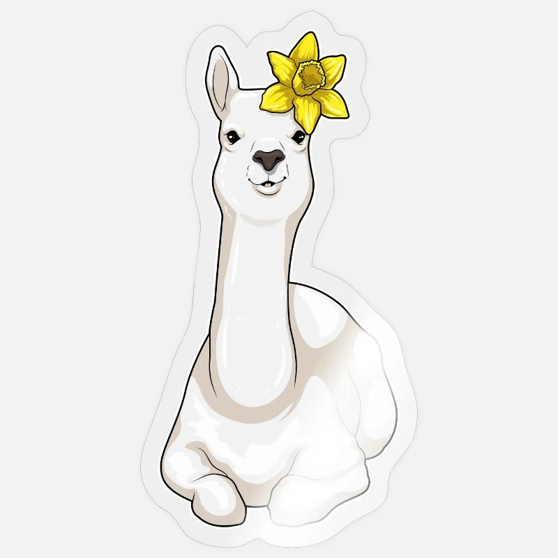 Lama Fleurs de Jonquille - Sticker taille S (10 x 10 cm) - brillant transparent