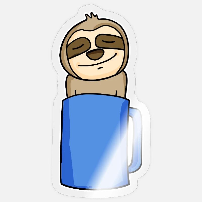 Sloth in a coffee cup - Sticker size S (10 x 10 cm) - transparent glossy