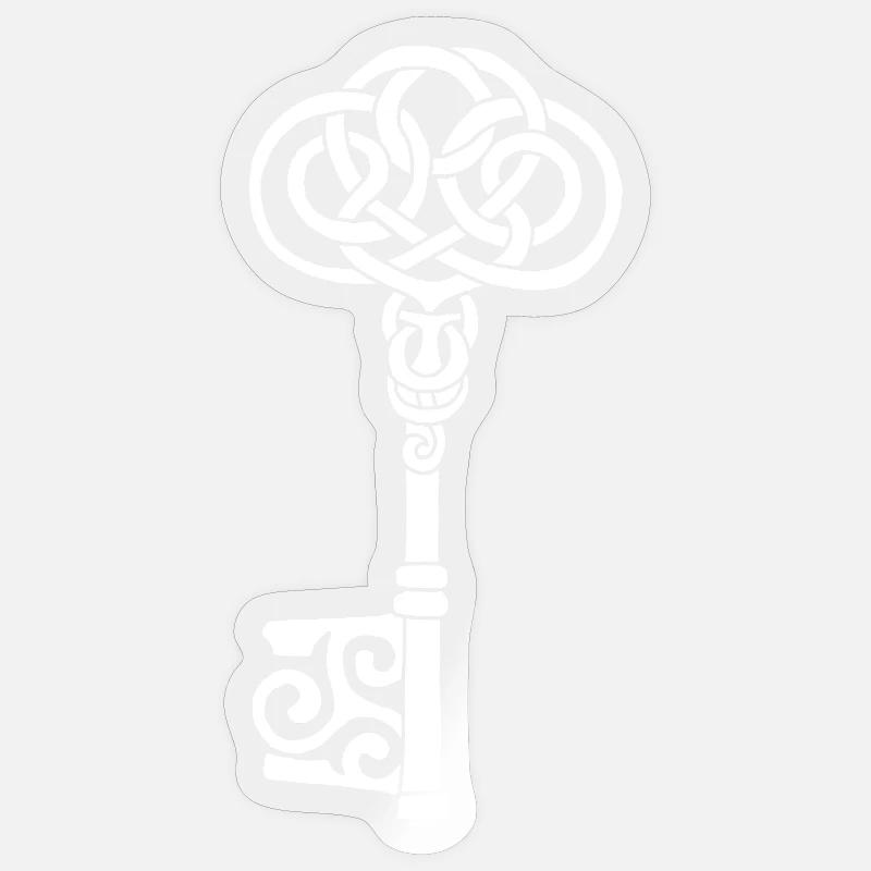 White Celtic Key - Sticker size S (10 x 10 cm) - transparent glossy