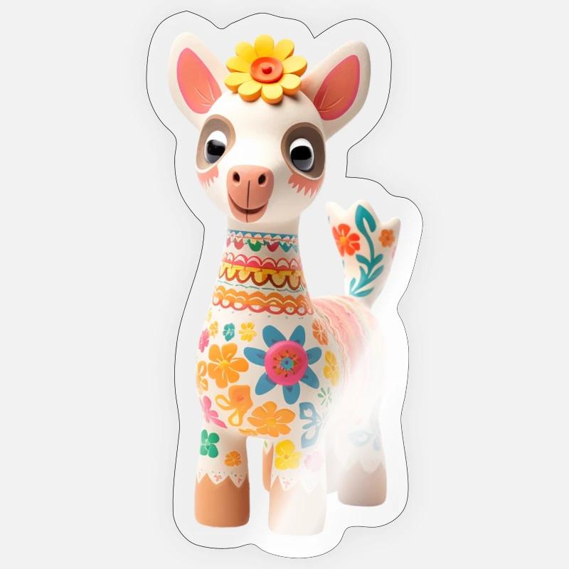 Süßes Lama mit Blümchen Deko Sticker Größe S (10 x 10 cm)