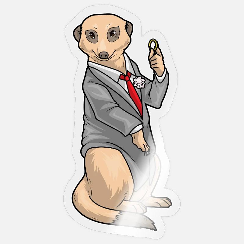 Erdmännchen Bräutigam Ehering Hochzeit - Sticker Größe S (10 x 10 cm) - Transparent glänzend