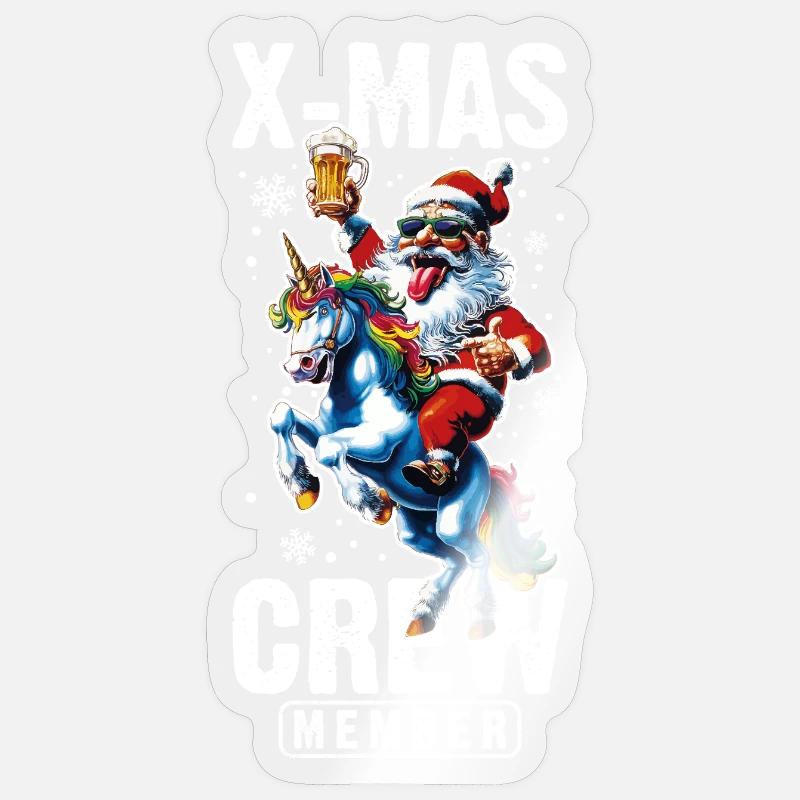 Weihnachts Crew Weihnachtsmann Einhorn - Sticker Größe S (10 x 10 cm) - Transparent glänzend