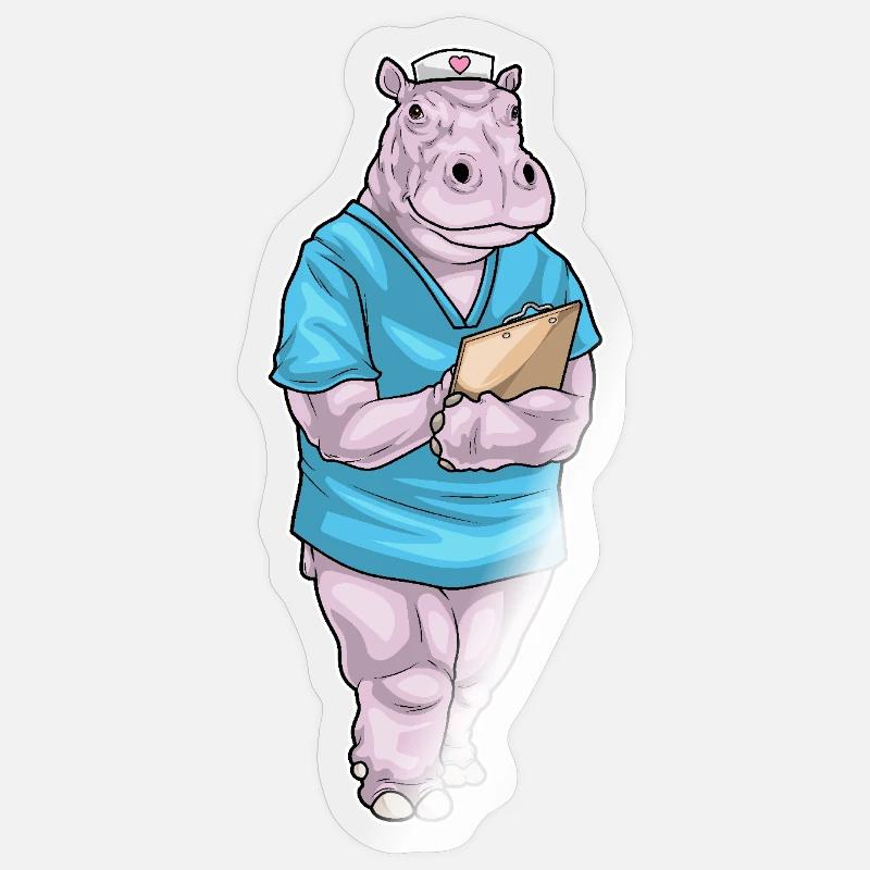 Nilpferd Krankenschwester - Sticker Größe S (10 x 10 cm) - Transparent glänzend