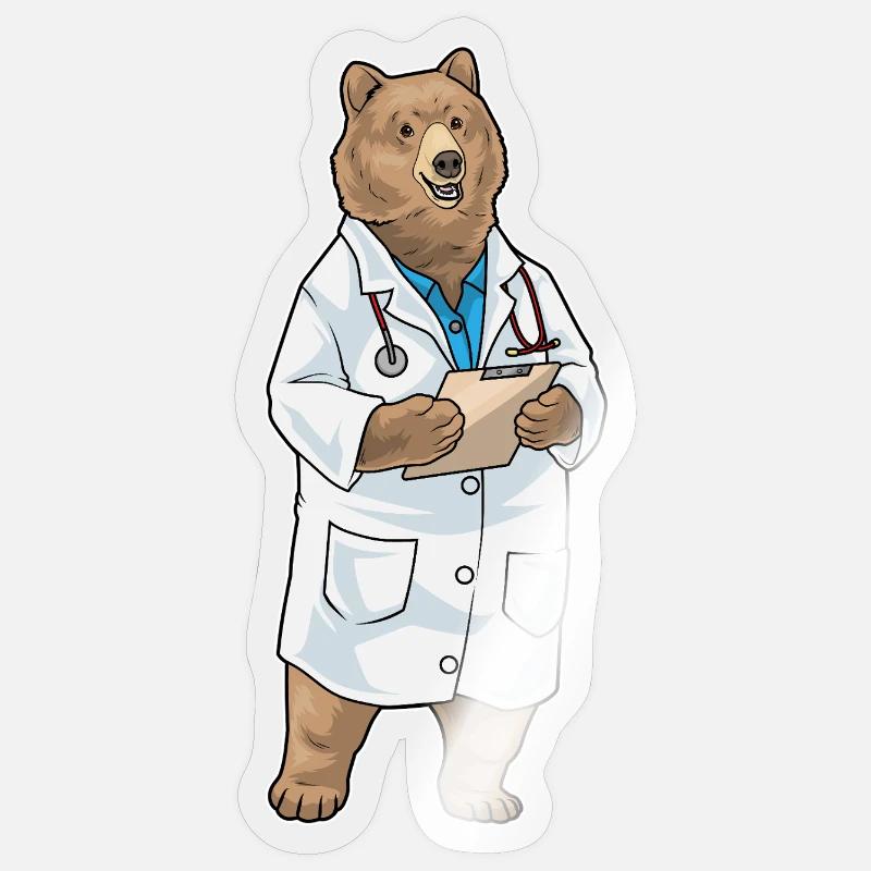 Bear Doctor Stethoscope - Sticker size S (10 x 10 cm) - transparent glossy