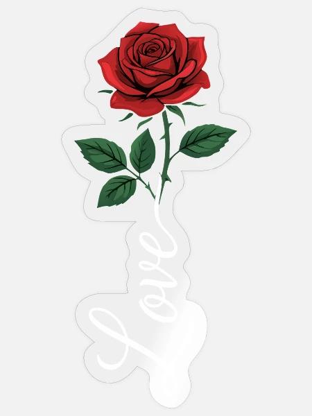 Love Rote Rose - Sticker Größe S (10 x 10 cm) - Transparent glänzend