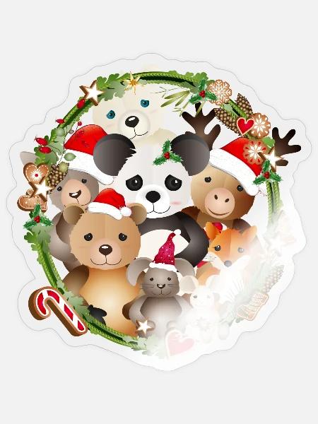 niedliche Tiere feiern gemeinsam Weihnachten - Sticker Größe S (10 x 10 cm) - Transparent glänzend