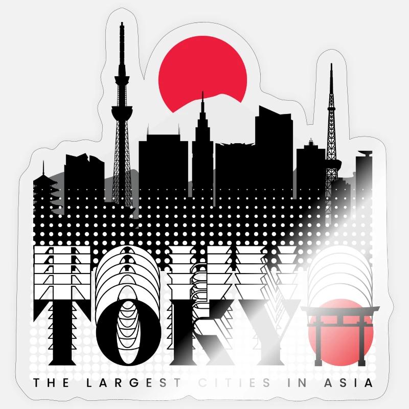 Tokyo Skyline Retro Rotsonne Design - Sticker Größe S (10 x 10 cm) - Transparent glänzend