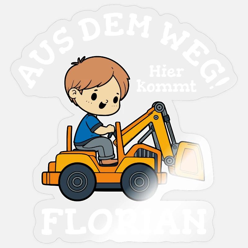 Florian Vorname Bagger - Sticker Größe S (10 x 10 cm) - Transparent glänzend