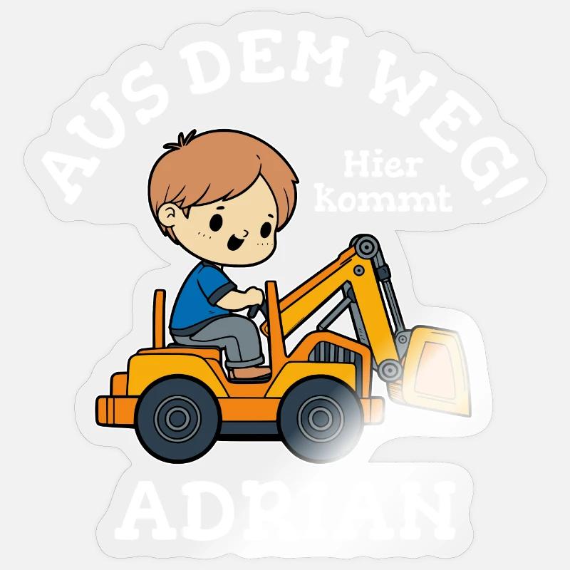 Adrian Vorname Bagger - Sticker Größe S (10 x 10 cm) - Transparent glänzend
