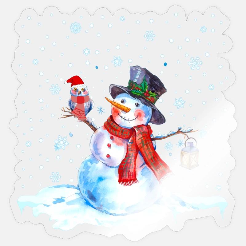 Weihnachten Nostalgie Schneemann mit Eule, Laterne Sticker Größe S (10 x 10 cm)
