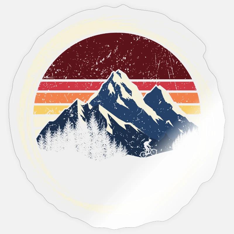 Mountain Sunset Retro Circle - Sticker size S (10 x 10 cm) - transparent glossy