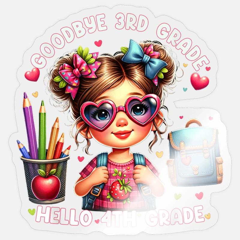 Goodbye 3rd Grade Hello 4th - Sticker size S (10 x 10 cm) - transparent glossy