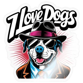 Ich liebe Hunde - Gangster Hund Illustration - Sticker Größe S (10 x 10 cm) - Transparent glänzend - Vorne