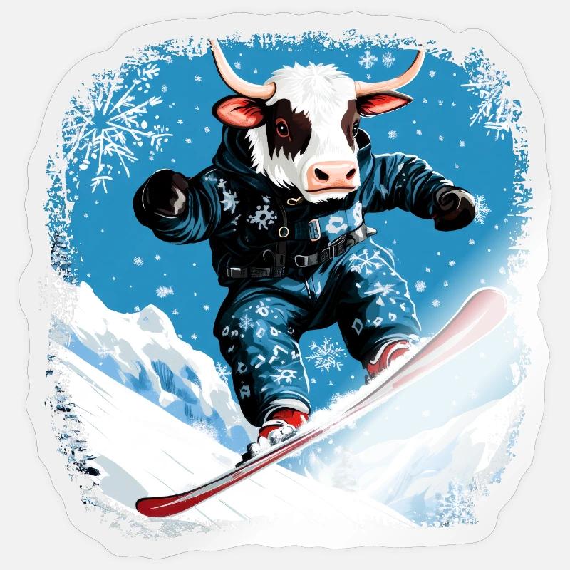 Snowboard cows - Sticker size S (10 x 10 cm) - transparent glossy
