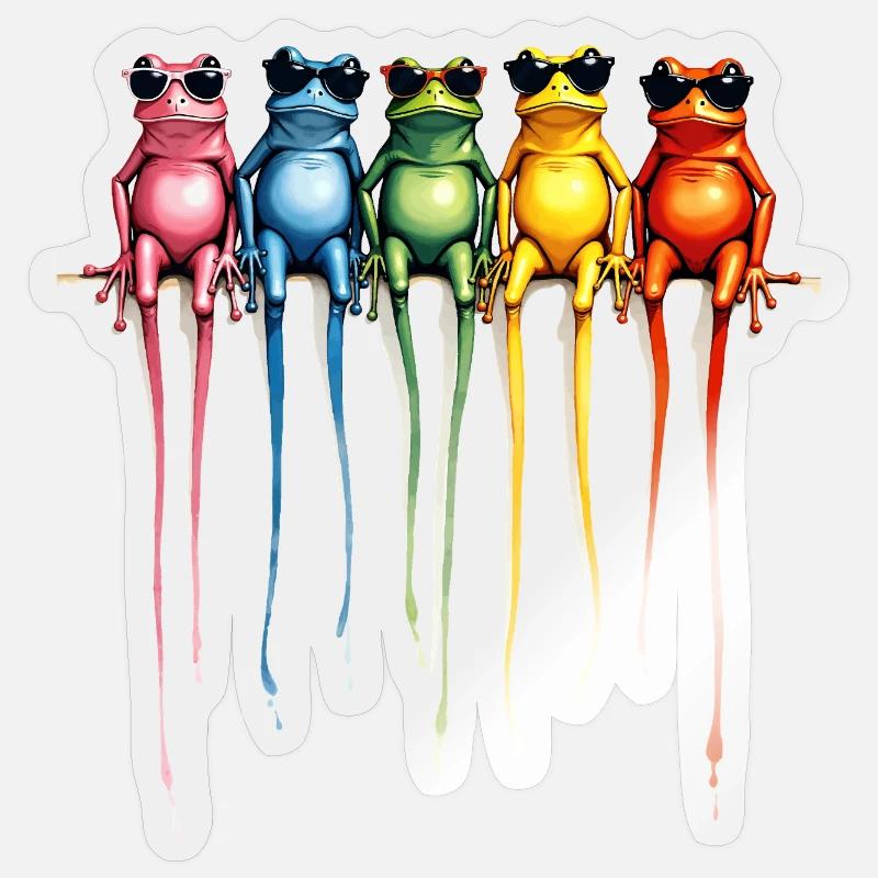 Coole Regenbogen-Frösche Sticker Größe S (10 x 10 cm)