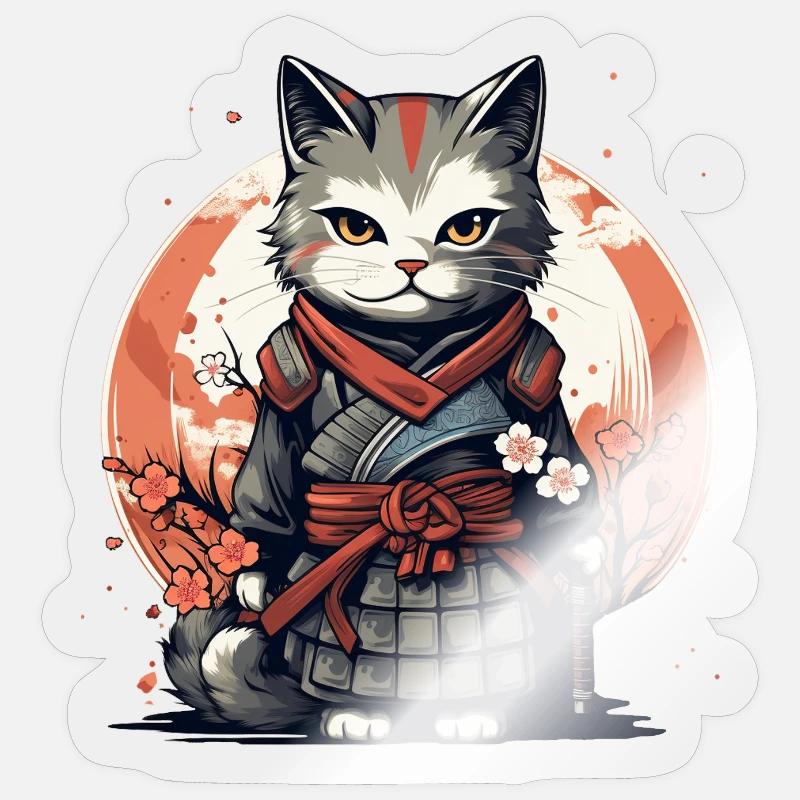 Chat guerrier Chat japonais Chat samouraï Sticker taille S (10 x 10 cm)