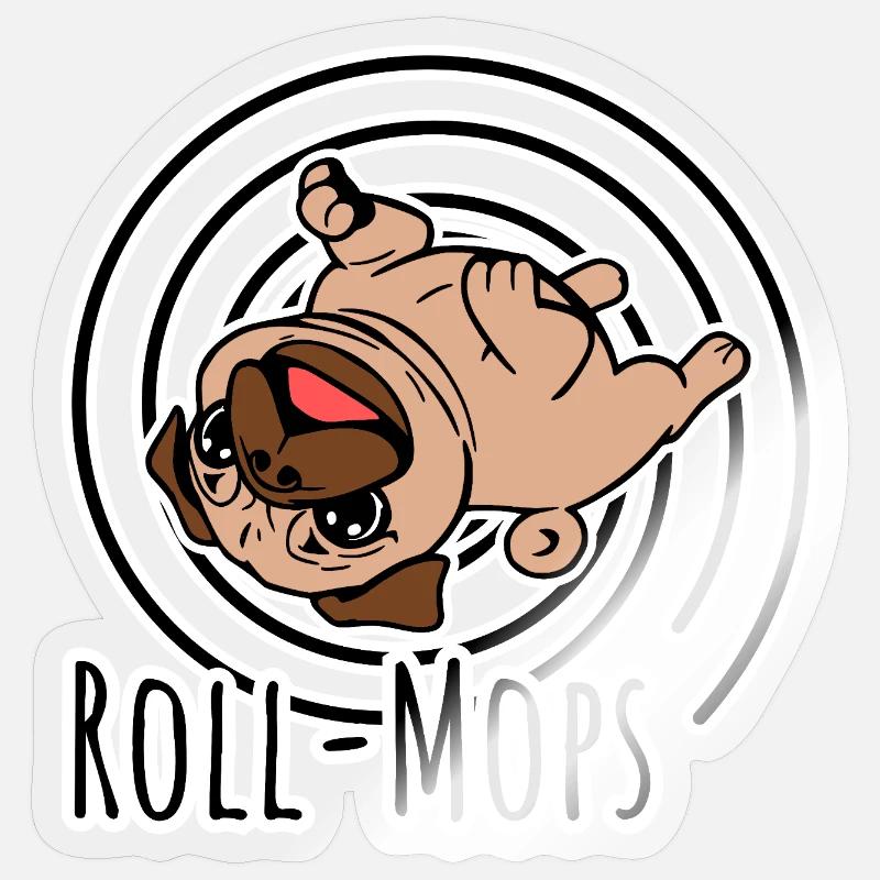Rollender Mops - Ein Roll-Mops - Sticker Größe S (10 x 10 cm) - Transparent glänzend