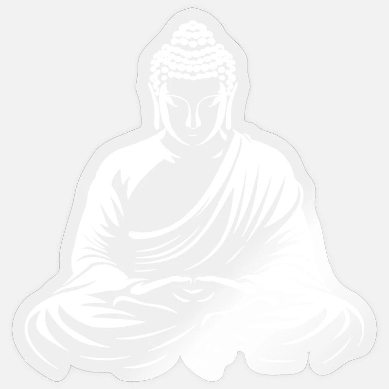Bouddha en méditation blanc - Sticker taille S (10 x 10 cm) - brillant transparent