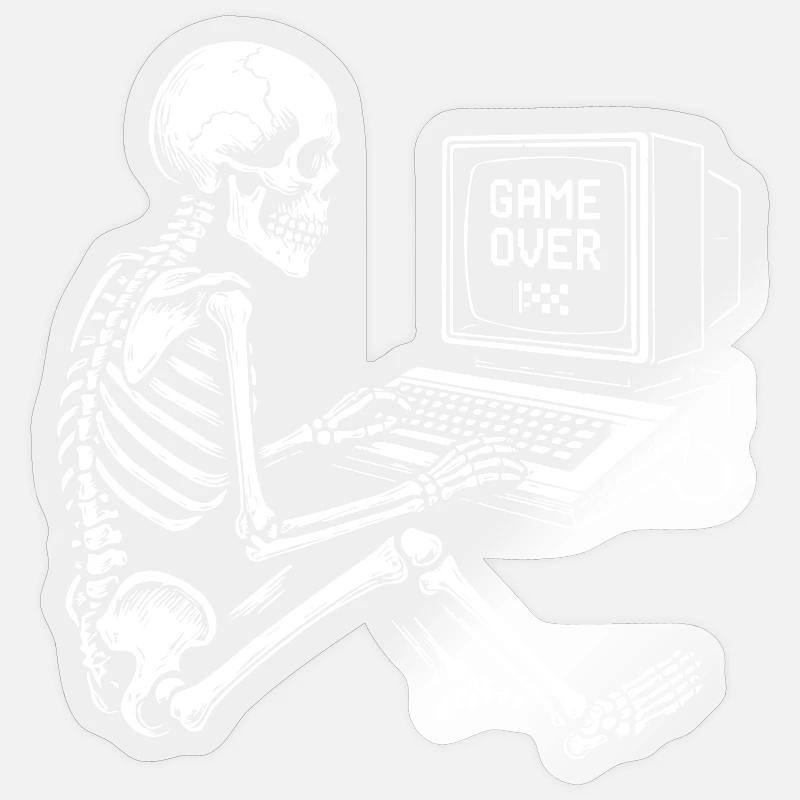 Skeleton Gamer sur console - Sticker taille S (10 x 10 cm) - brillant transparent
