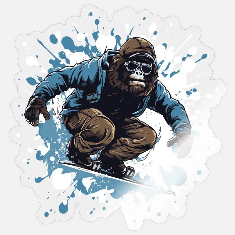 Gorilla Snowboard - Sticker taille S (10 x 10 cm) - brillant transparent