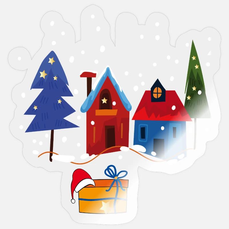 Winterliche Häuser mit Schnee - Sticker Größe S (10 x 10 cm) - Transparent glänzend