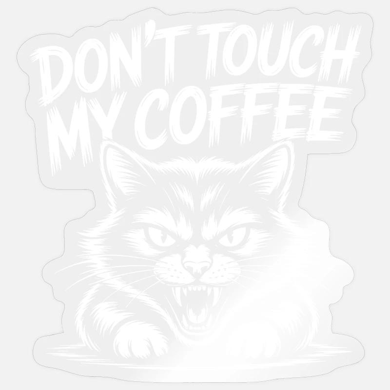 Coffee warning with angry cat - Sticker size S (10 x 10 cm) - transparent glossy
