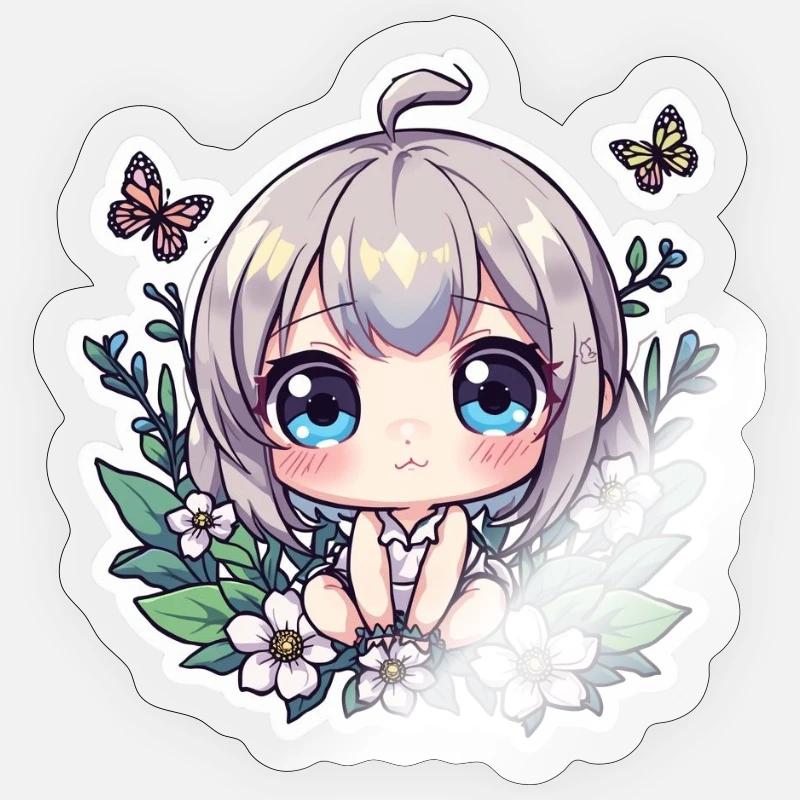 Chibi Flower Magic - Sticker size S (10 x 10 cm) - transparent glossy