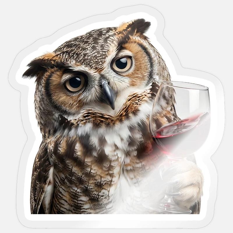 Weise Eule beim gemuetlichen Weinabend - Sticker Größe S (10 x 10 cm) - Transparent glänzend