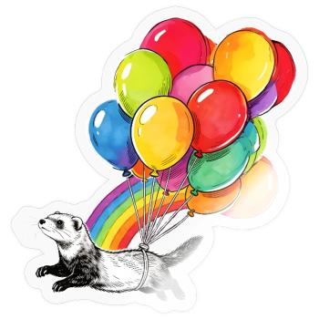 Ferret Balloons and Rainbow - Sticker size S (10 x 10 cm) - transparent glossy - Front