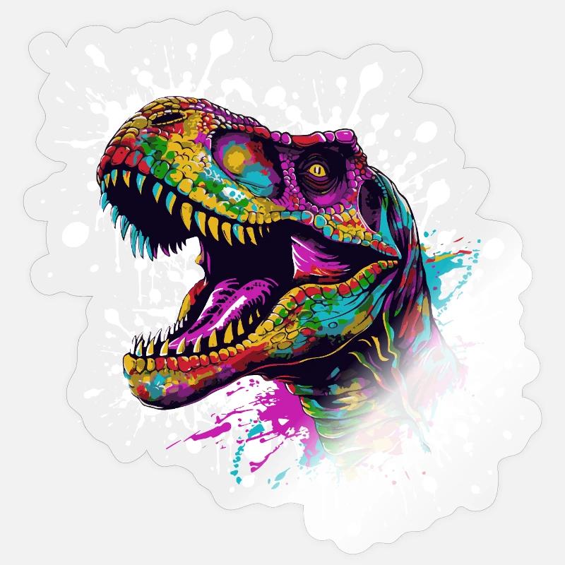 Bunter Dino-Splatter - Sticker Größe S (10 x 10 cm) - Transparent glänzend