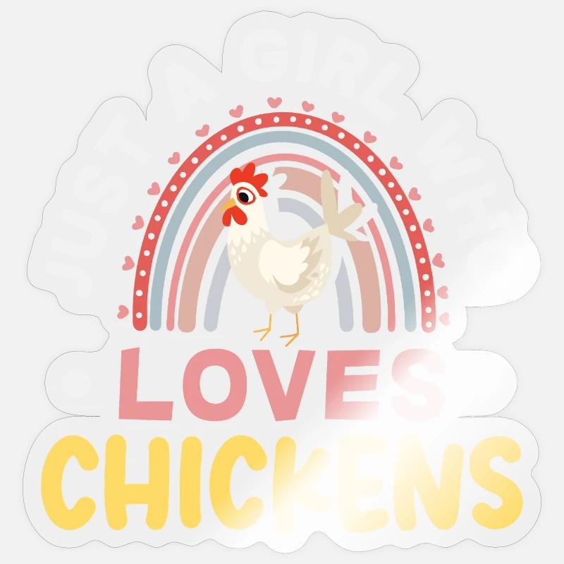 Mädchen das Hühner liebt Regenbogen Sticker Größe S (10 x 10 cm)