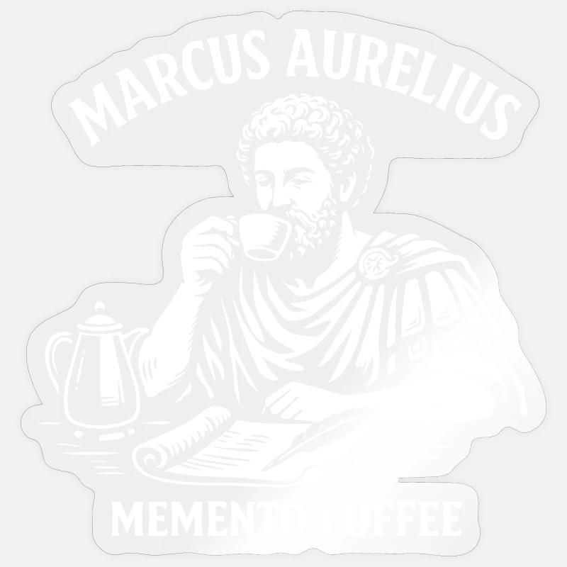 Marcus Aurelius Memento Coffee - Sticker size S (10 x 10 cm) - transparent glossy