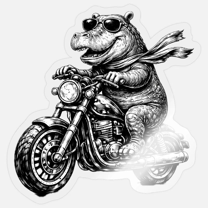 Hippo à moto - Sticker taille S (10 x 10 cm) - brillant transparent