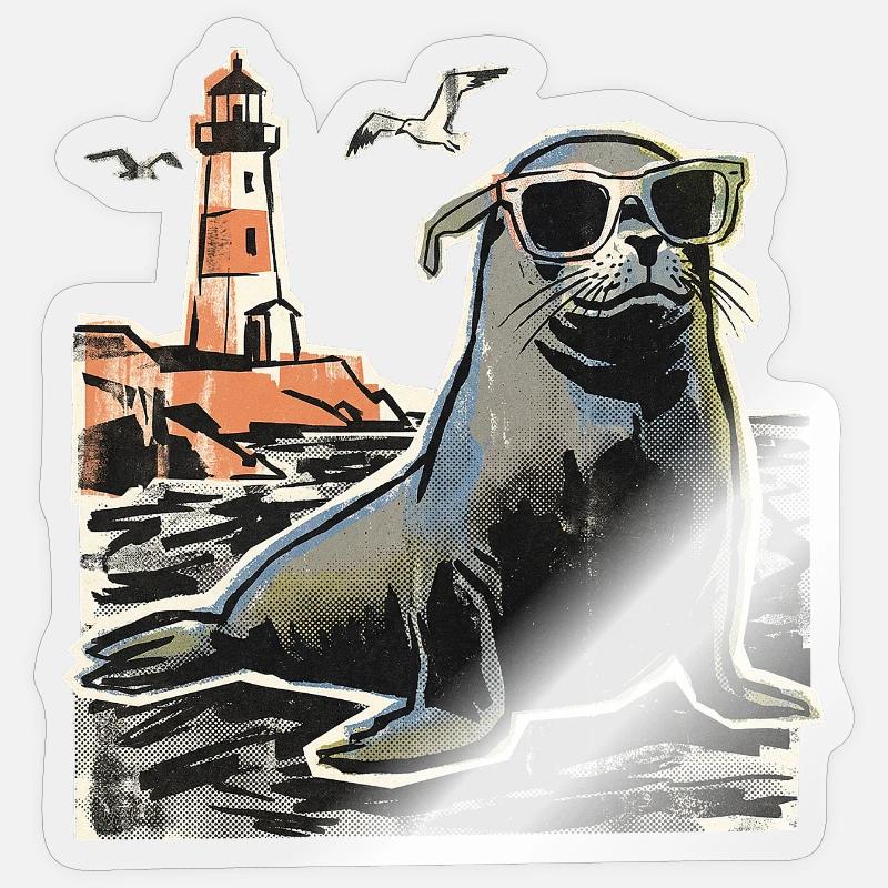 Seal Sea Coast Lighthouse - Sticker size S (10 x 10 cm) - transparent glossy