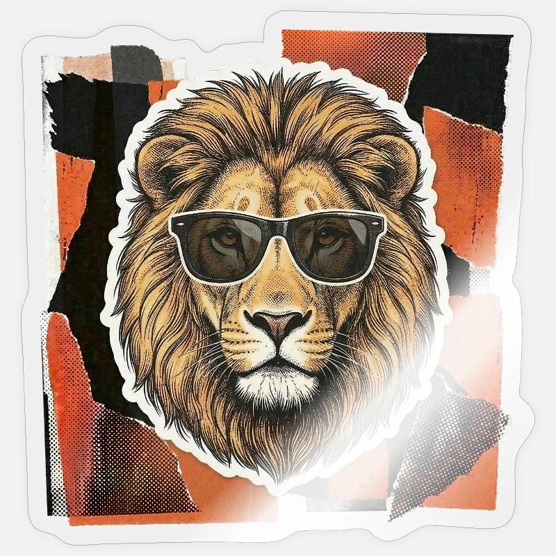 lion sauvage - Sticker taille S (10 x 10 cm) - brillant transparent