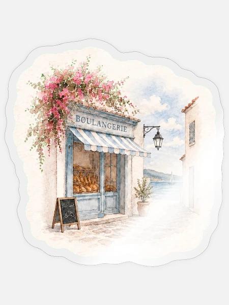 Küstenbäckerei – Bonjour am Meer - Sticker Größe S (10 x 10 cm) - Transparent glänzend