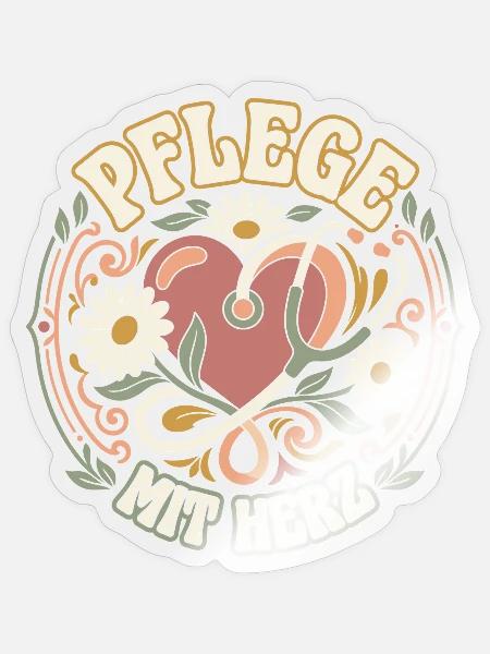 Pflege mit Herz Retro - Sticker Größe S (10 x 10 cm) - Transparent glänzend
