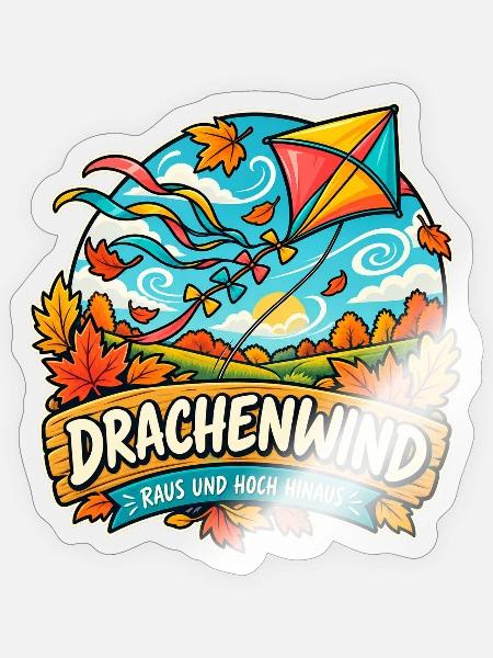 Drachenwind – Raus und hoch hinaus - Sticker Größe S (10 x 10 cm) - Transparent glänzend