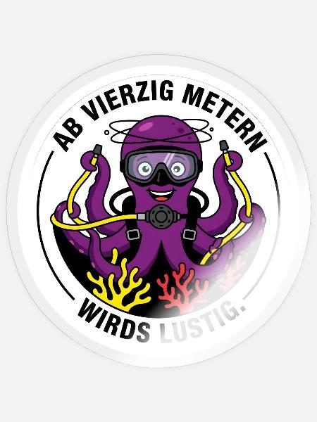 Tieftauch Oktopus lustig Shirt - Sticker Größe S (10 x 10 cm) - Transparent glänzend