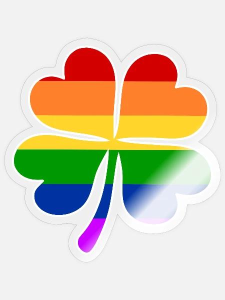 Regenbogen Flagge Vierblättriges Kleeblatt - Sticker Größe S (10 x 10 cm) - Transparent glänzend