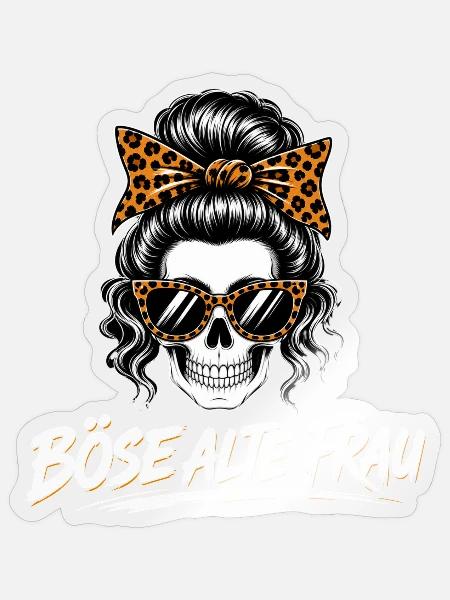 Böse Alte Frau Skull – Lustiger Schädel Frauen  - Sticker Größe S (10 x 10 cm) - Transparent glänzend