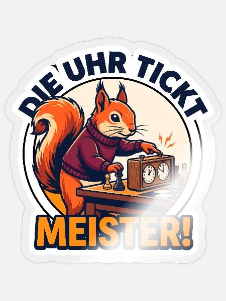 Blitzschach Die Uhr tickt Meister Schachtimer - Sticker Größe S (10 x 10 cm) - Transparent glänzend