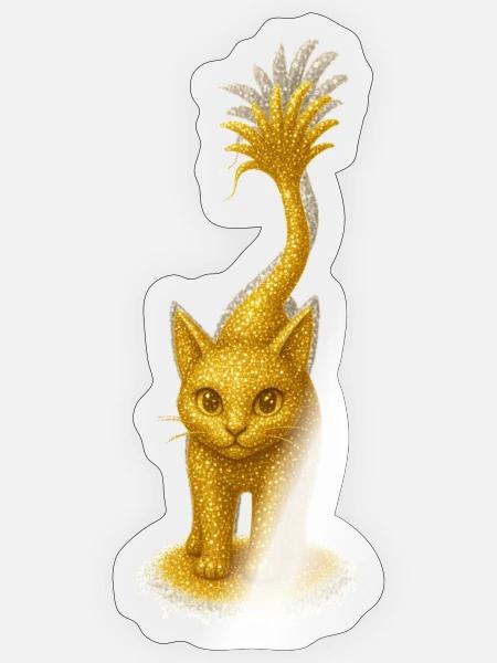 Goldkatze im Sternstaub-Glanz - Sticker Größe S (10 x 10 cm) - Transparent glänzend