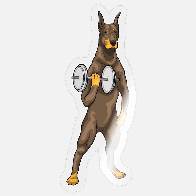 Dobermann Bodybuilder Hantel Bodybuilding - Sticker Größe S (10 x 10 cm) - Transparent glänzend