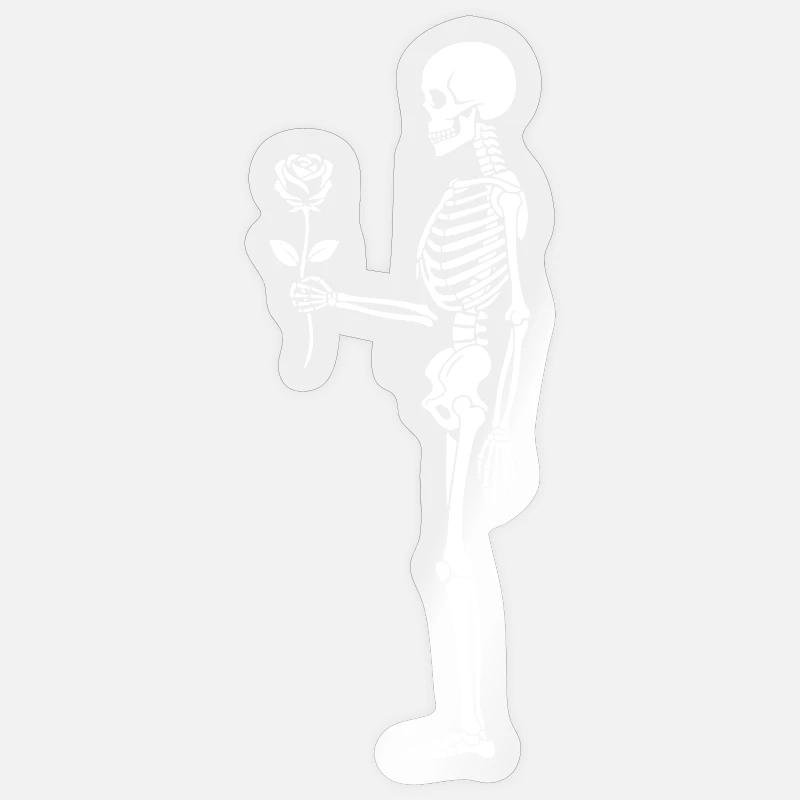 Squelette rosé avec fleur - Sticker taille S (10 x 10 cm) - brillant transparent
