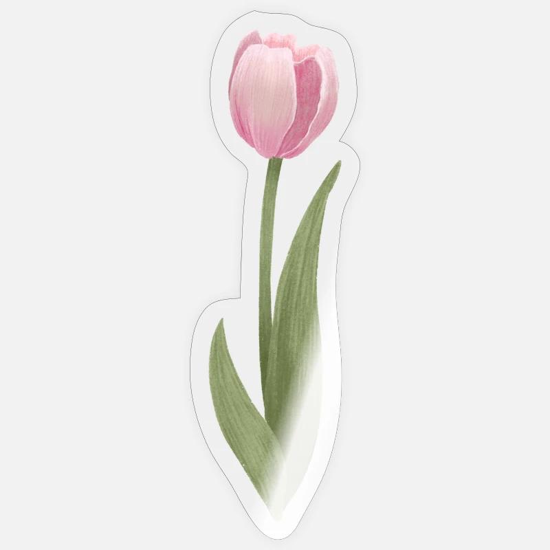 tulipe rose - Sticker taille S (10 x 10 cm) - brillant transparent
