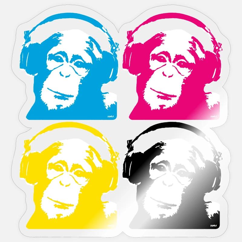 4 dj monkeys - Sticker size S (10 x 10 cm) - transparent glossy