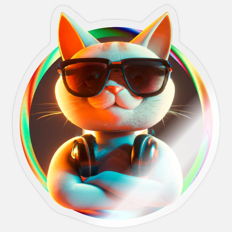 Katze Brille Turntable DJ Disco Club Kopfhörer - Sticker Größe S (10 x 10 cm) - Transparent glänzend